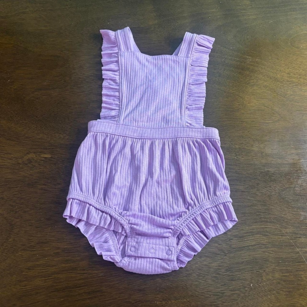 Cat & Jack Purple Ribbed Ruffle Romper 3-6 Months Sleeveless Cotton Baby Girl